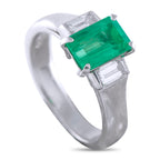 Platinum 0.46ct Diamond and Emerald Ring