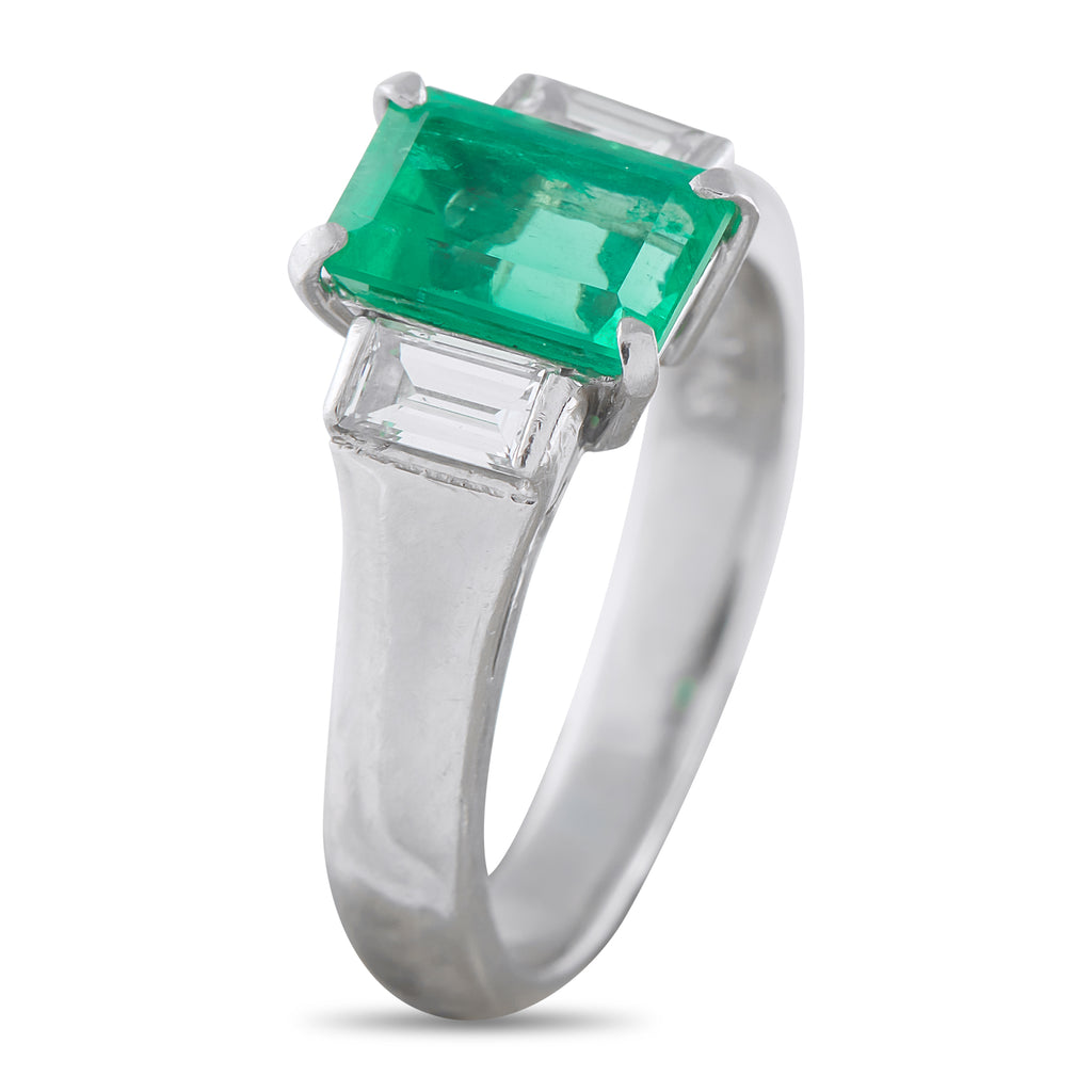 Platinum 0.46ct Diamond and Emerald Ring