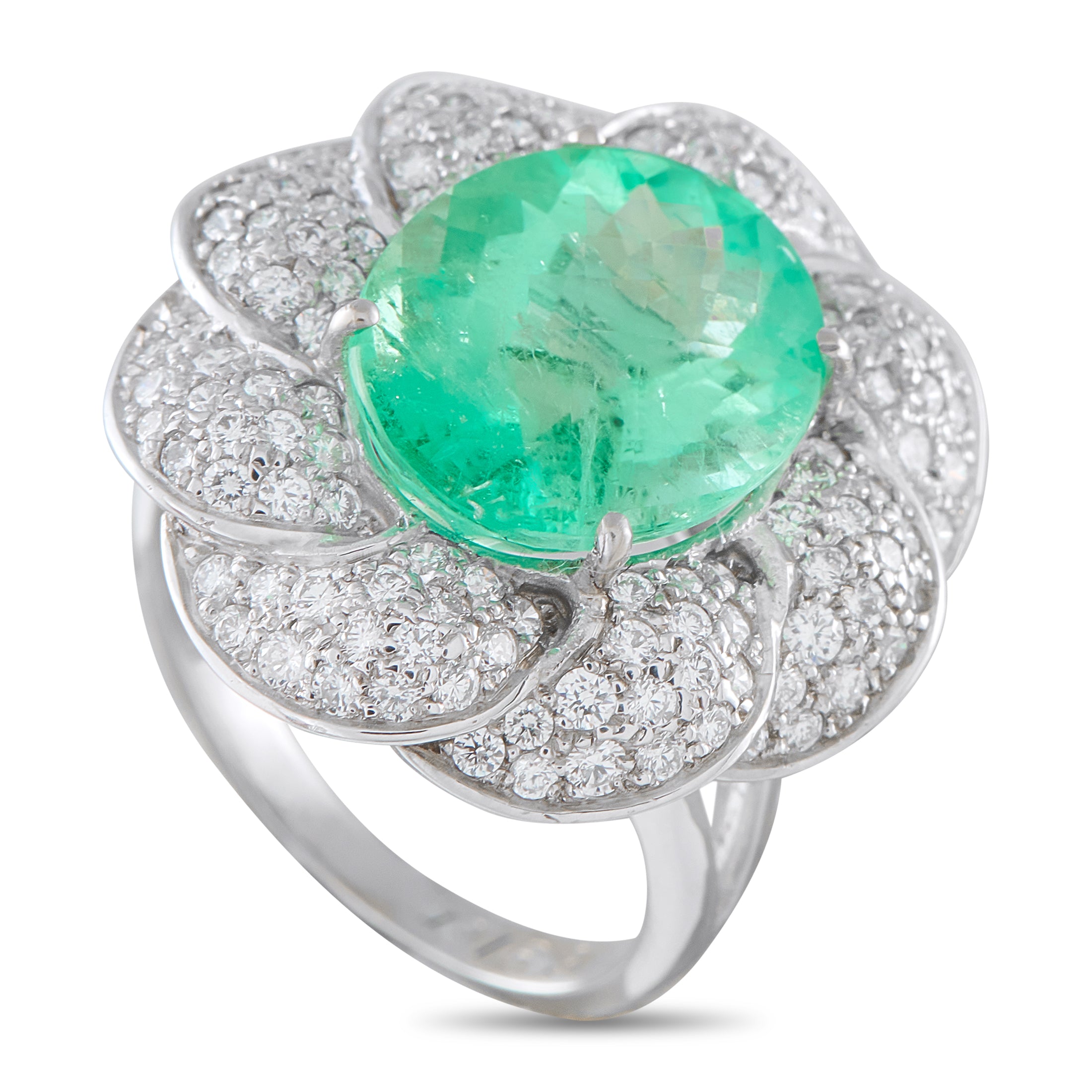 Platinum 0.65ct Diamond and Emerald Ring