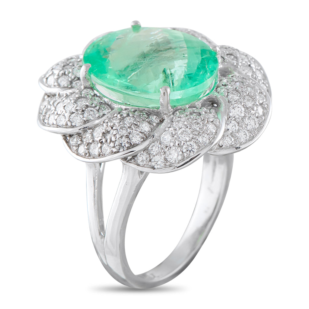 Platinum 0.65ct Diamond and Emerald Ring
