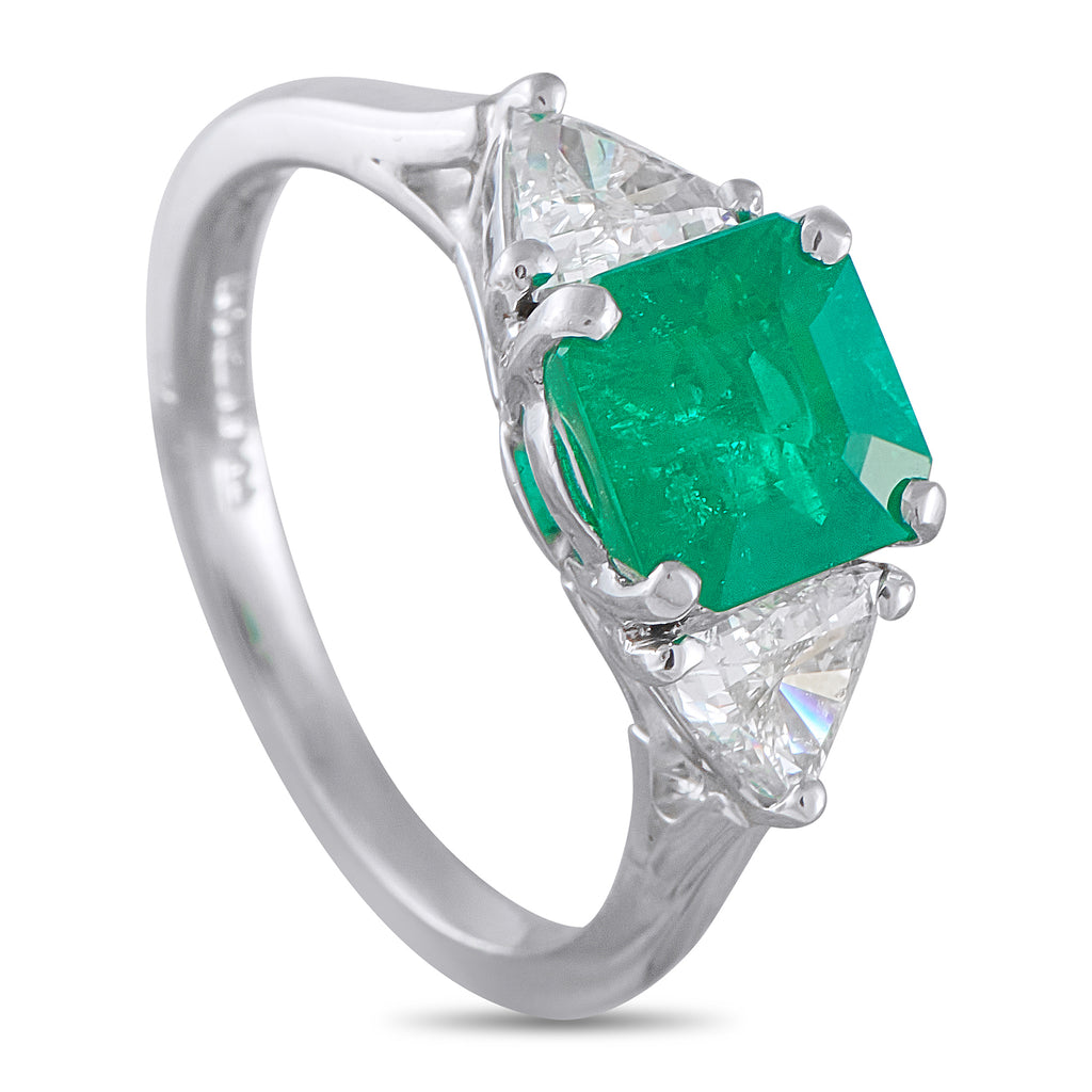 Platinum 0.60ct Diamond and Emerald Ring