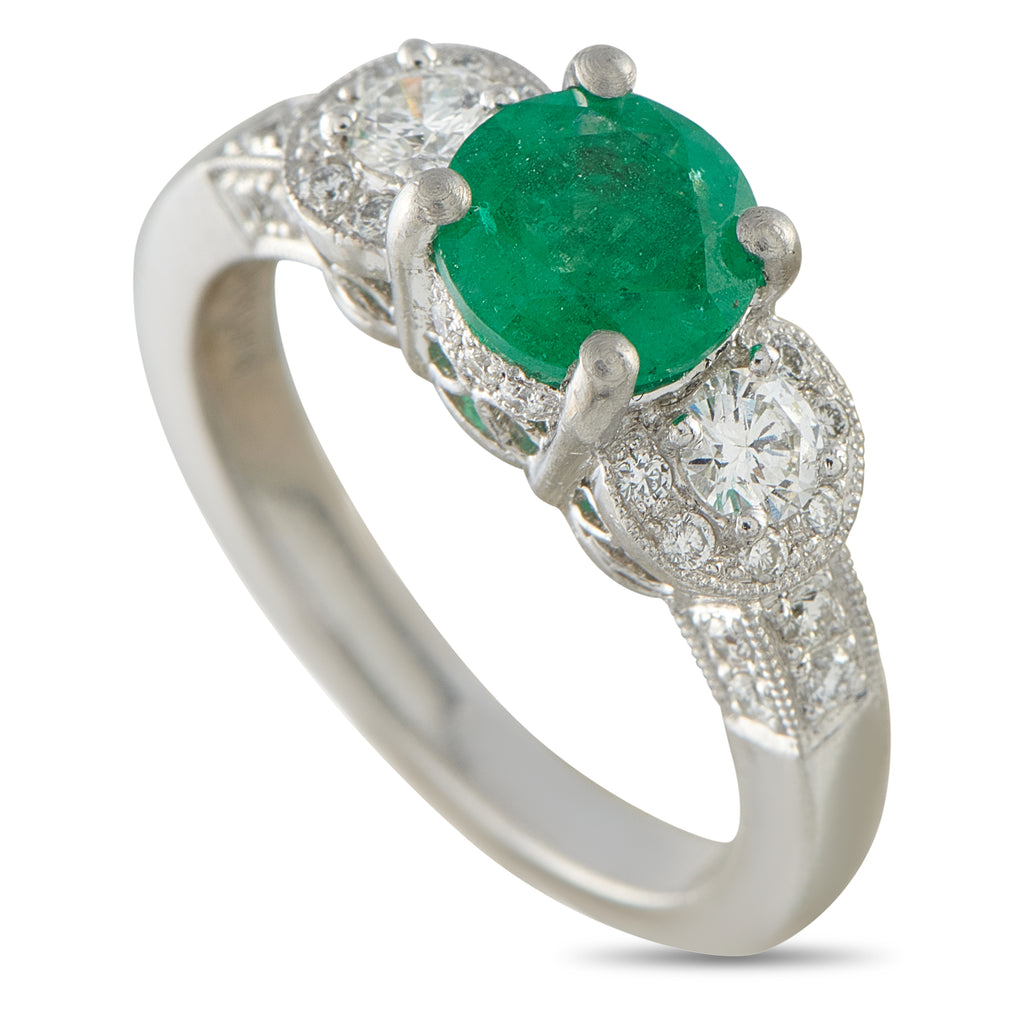 Platinum 0.56ct Diamond and Emerald Ring