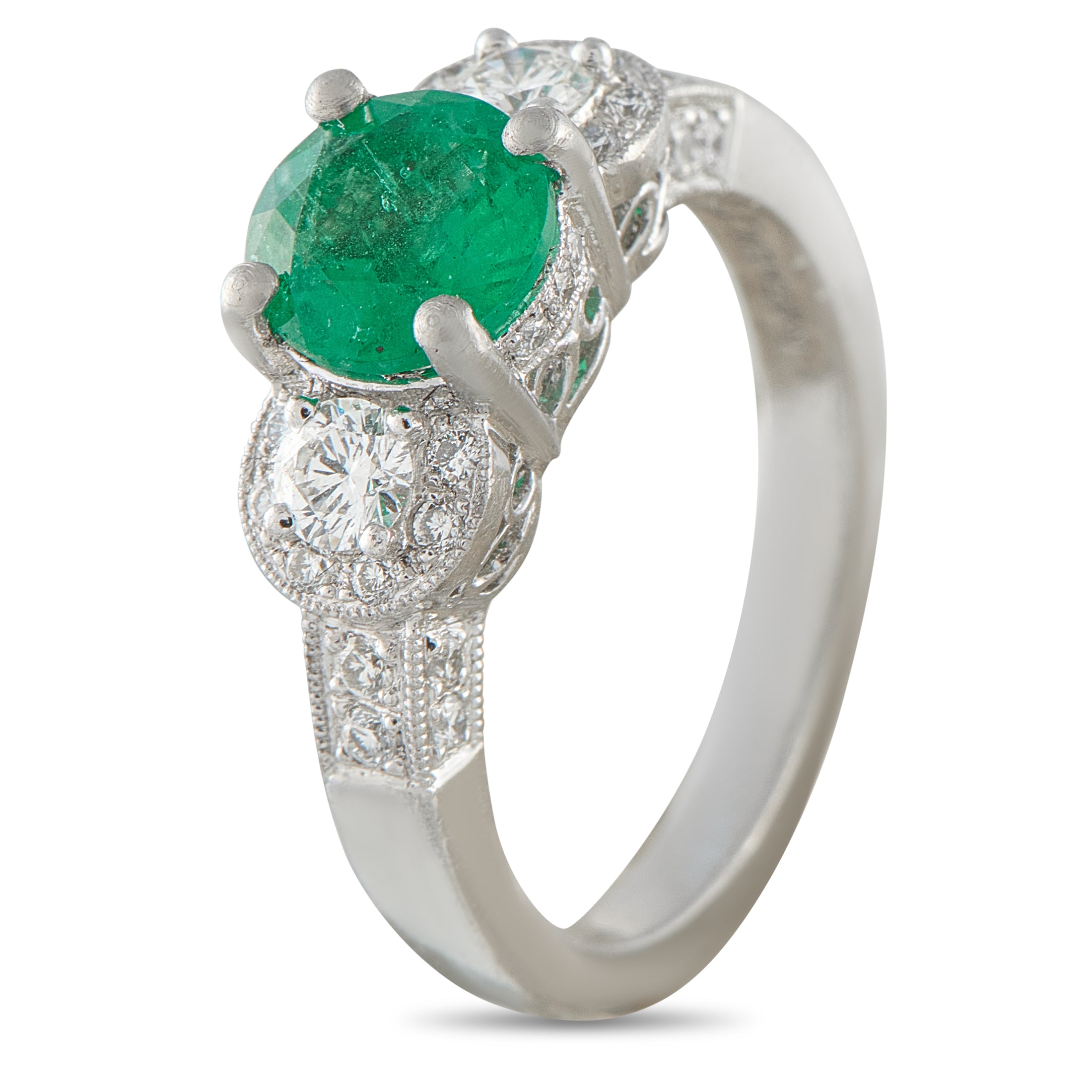 Platinum 0.56ct Diamond and Emerald Ring