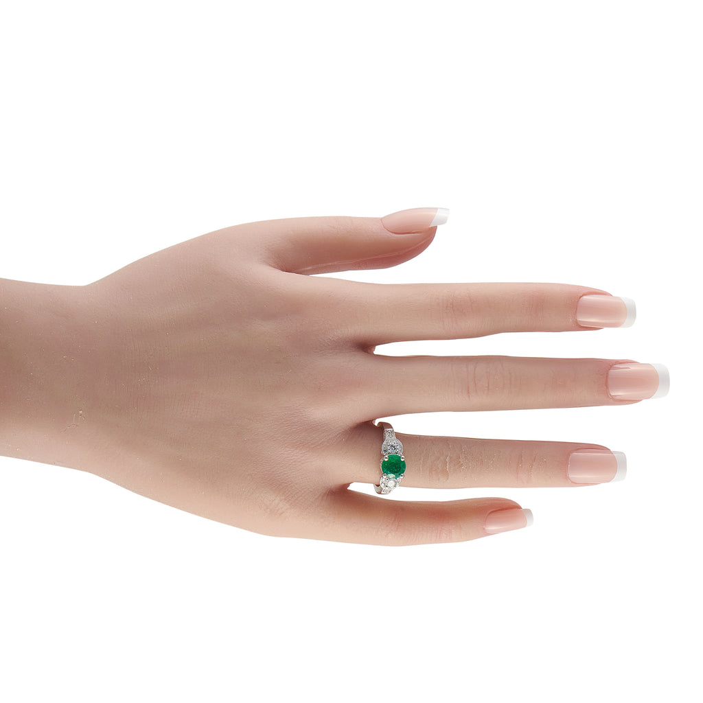 Platinum 0.56ct Diamond and Emerald Ring