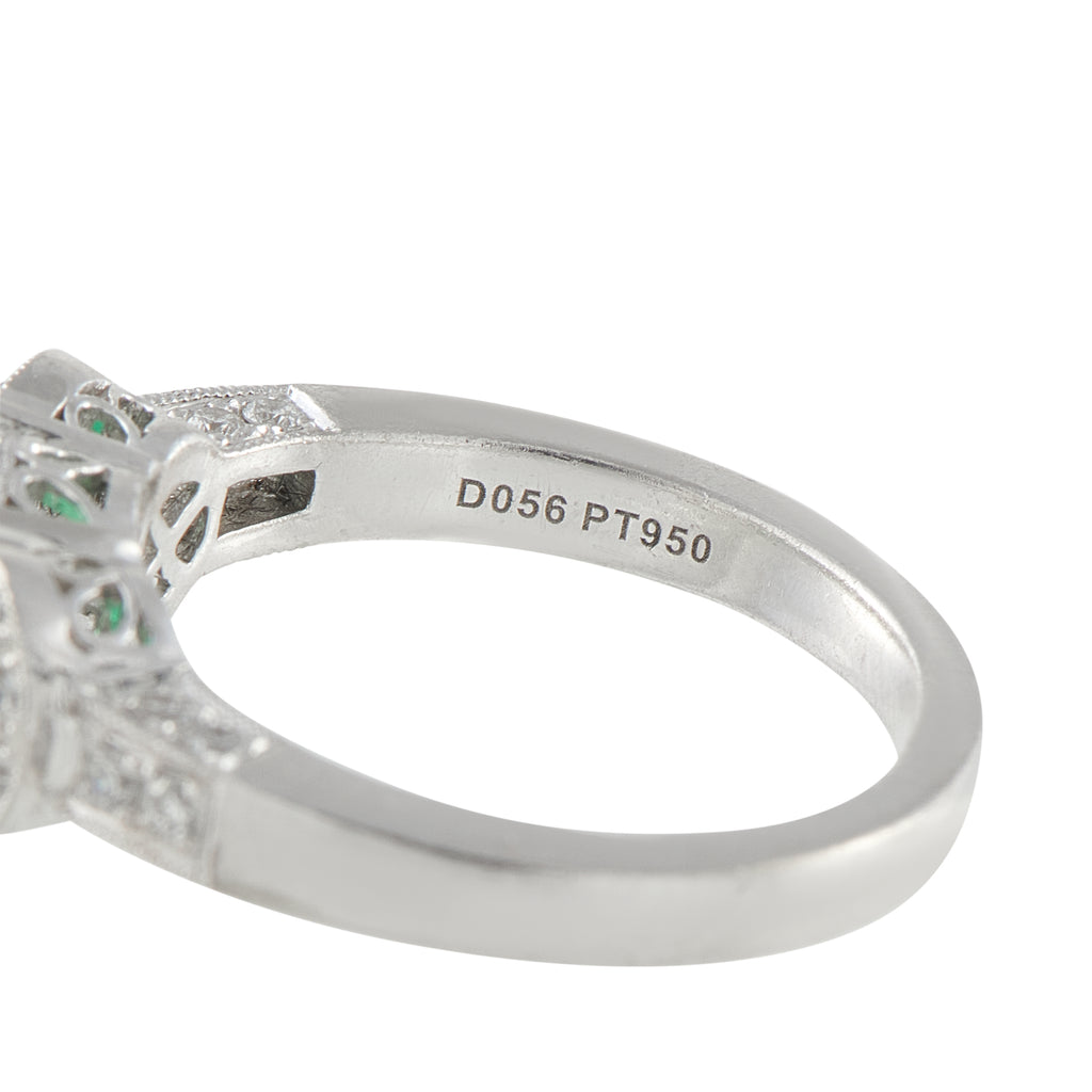 Platinum 0.56ct Diamond and Emerald Ring