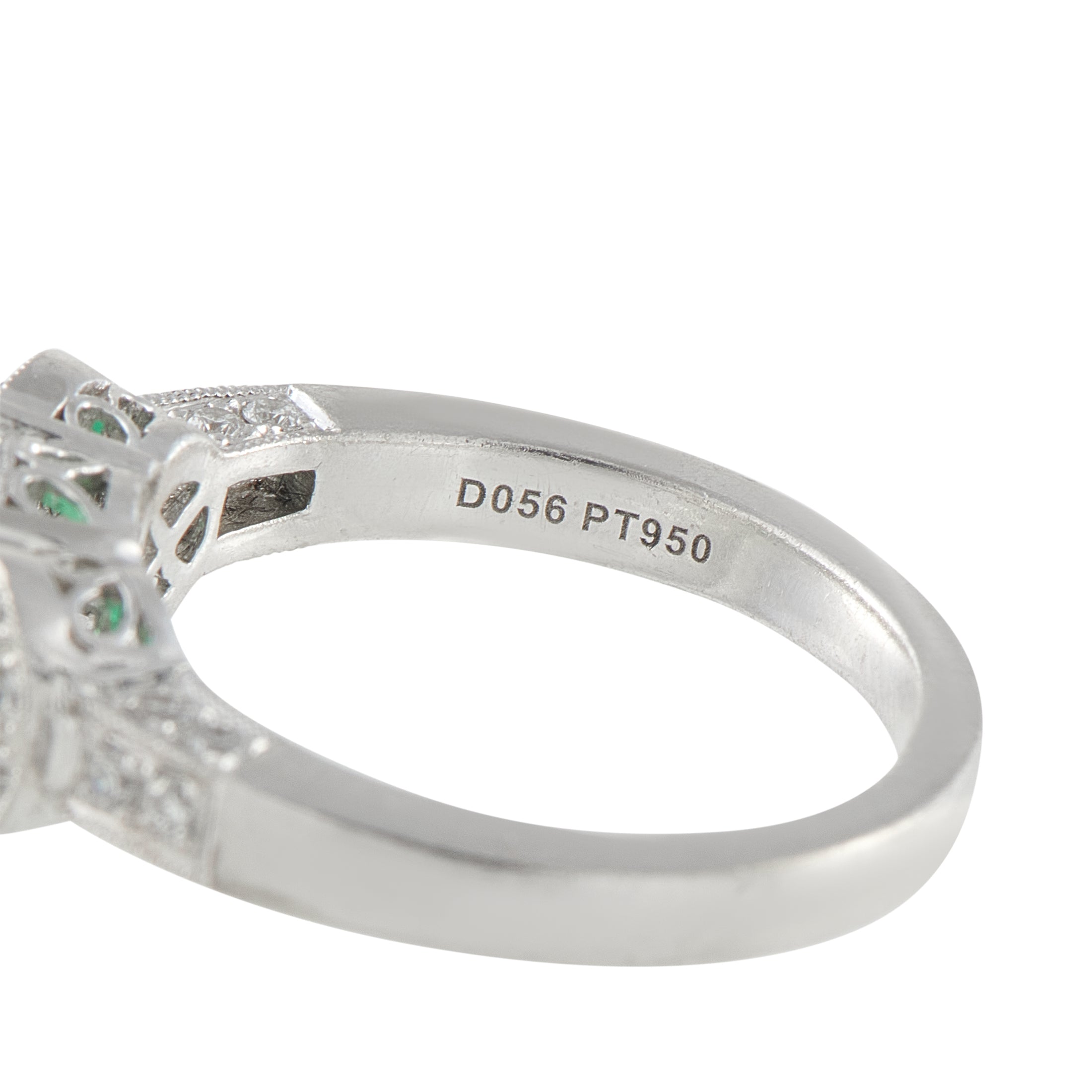 Platinum 0.56ct Diamond and Emerald Ring