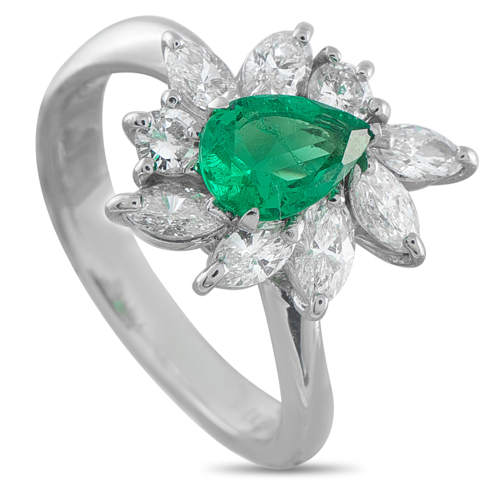 Platinum 0.90ct Diamond and Emerald Ring