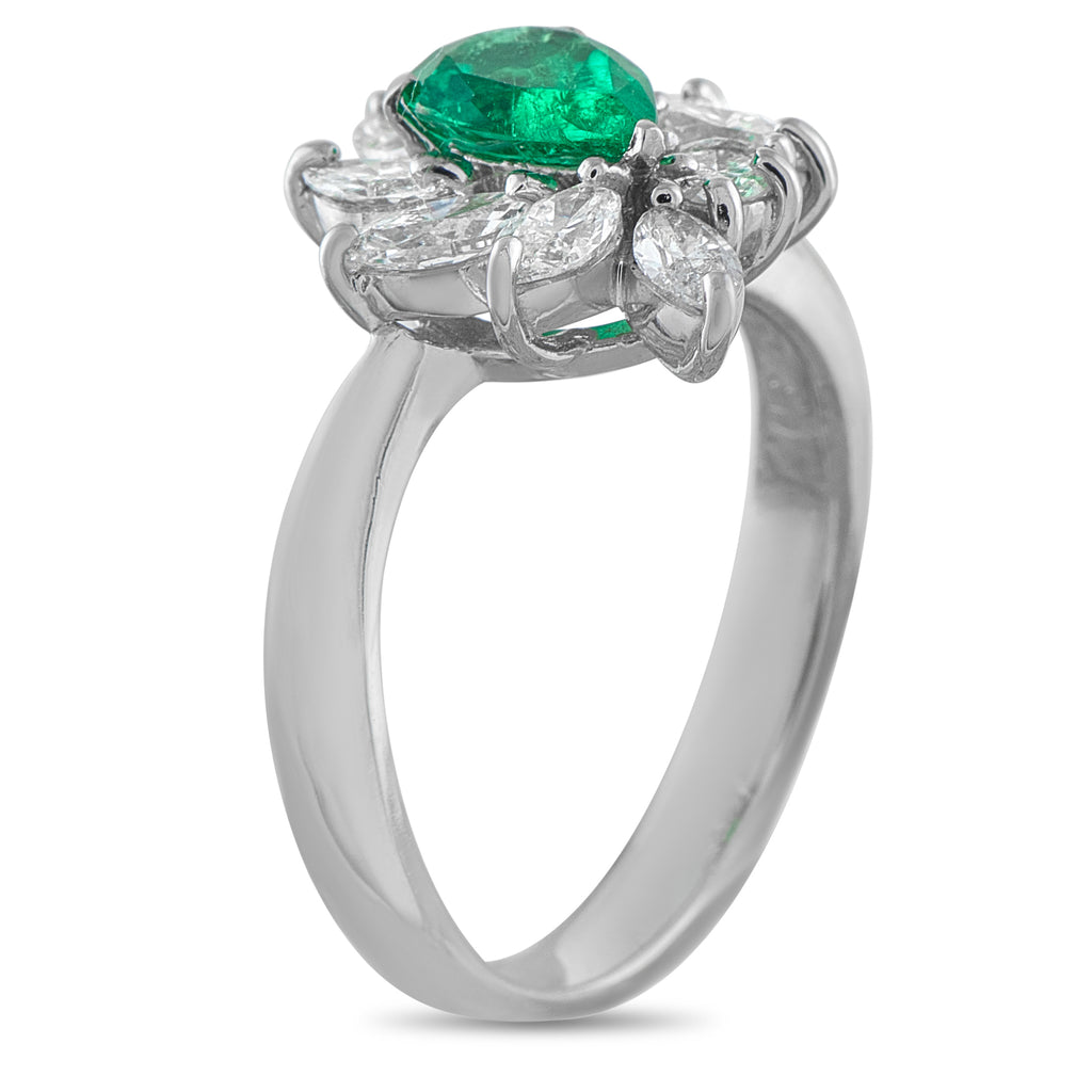 Platinum 0.90ct Diamond and Emerald Ring