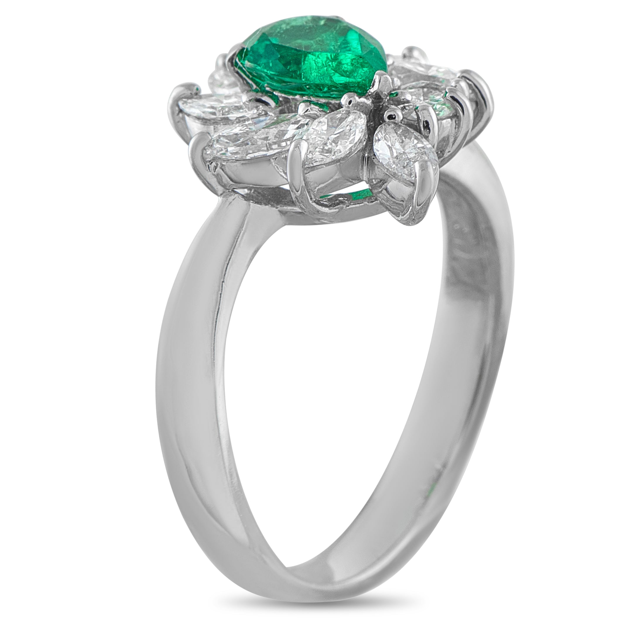 Platinum 0.90ct Diamond and Emerald Ring