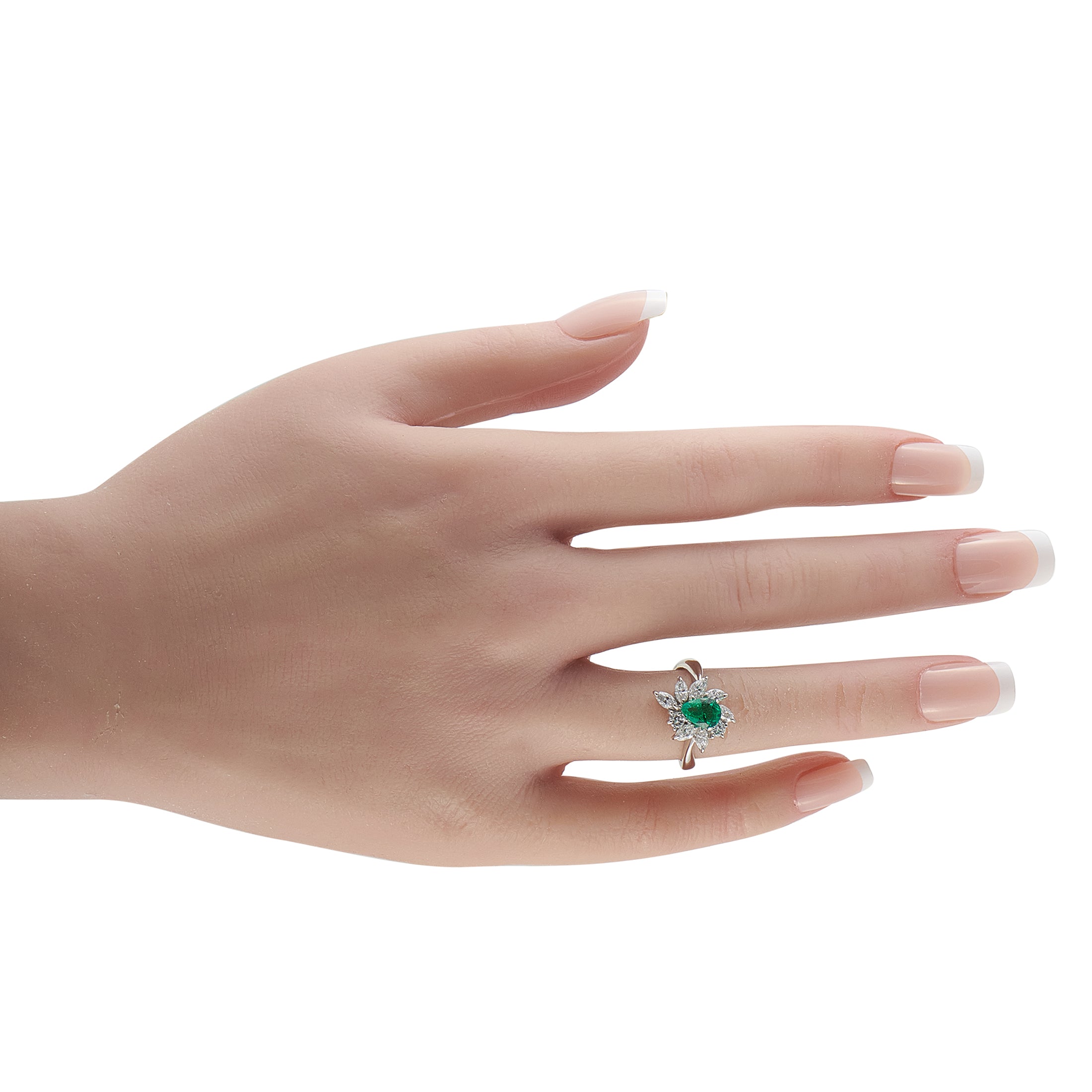 Platinum 0.90ct Diamond and Emerald Ring
