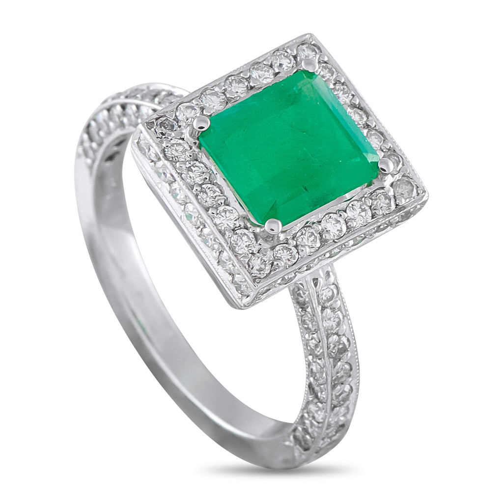 Platinum 0.40ct Diamond and Emerald Ring