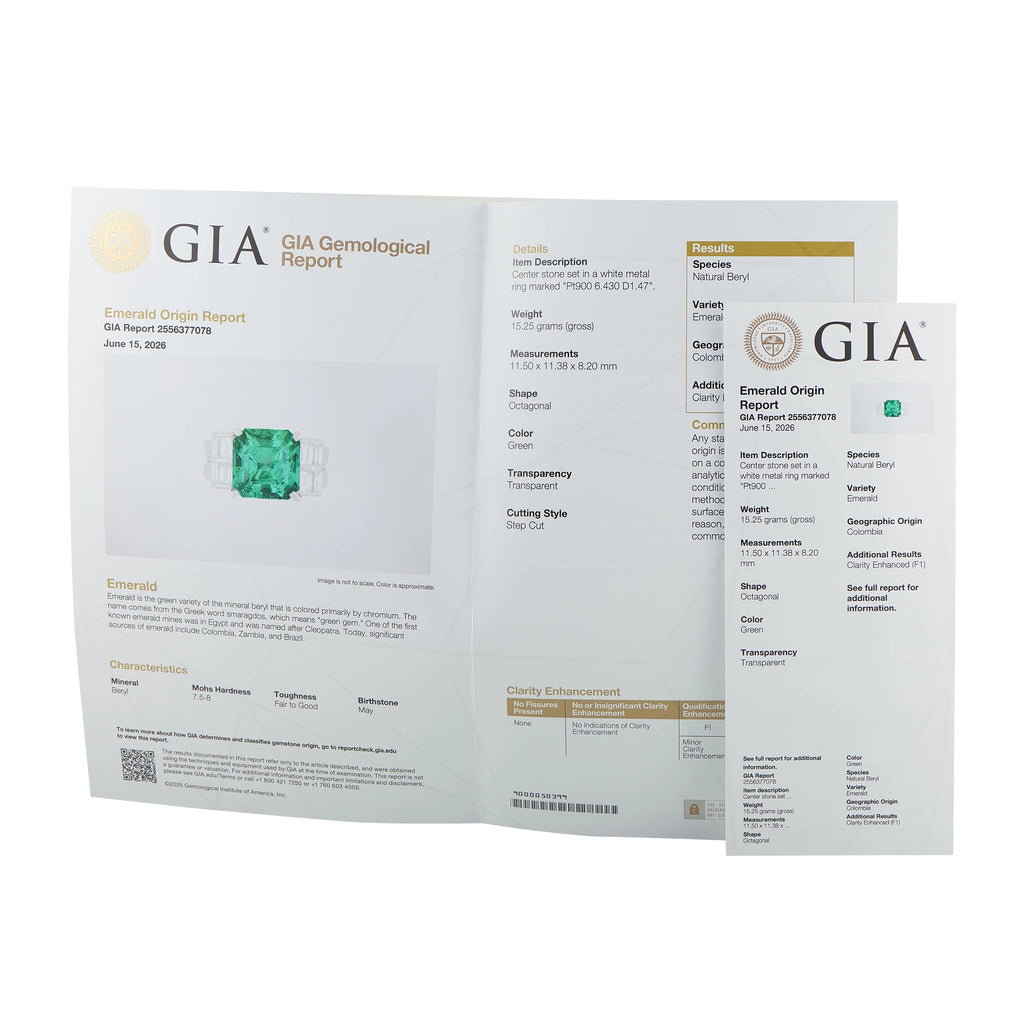 GIA gemological report papers and details for emerald gemstone