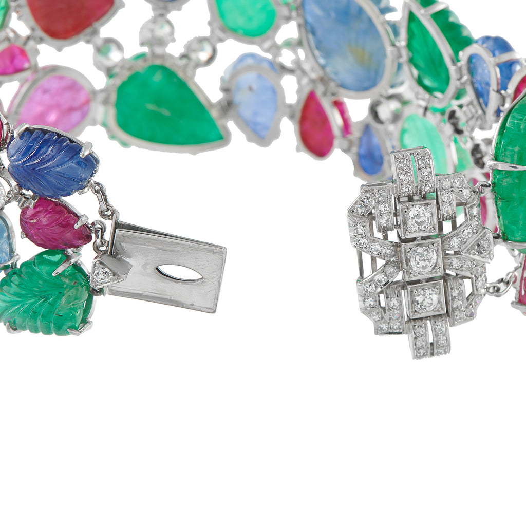 Tutti Frutti Platinum 9.50ct Diamond, Emerald, Sapphire, and Ruby Bracelet
