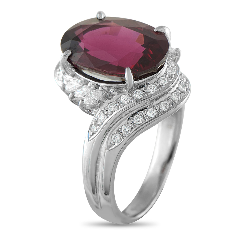 Platinum 0.55ct Diamond and Garnet Ring