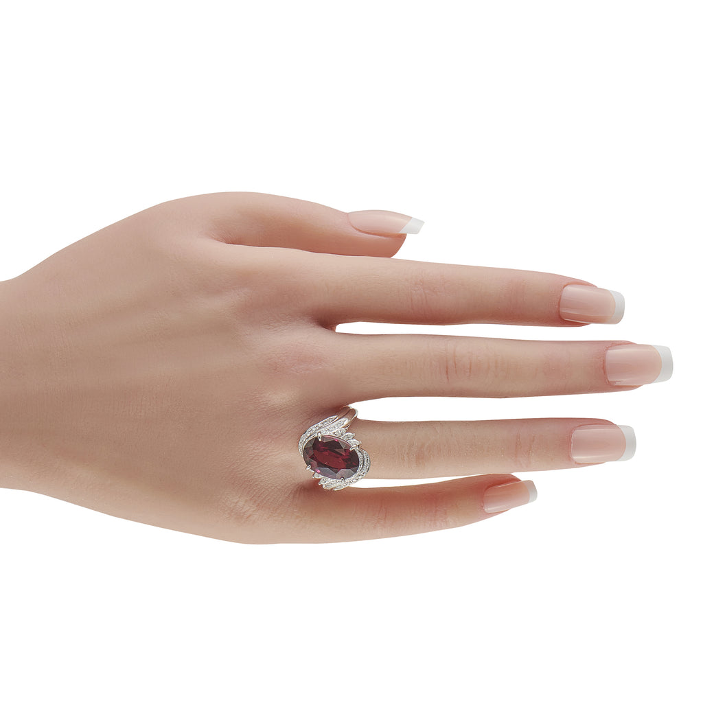 Platinum 0.55ct Diamond and Garnet Ring