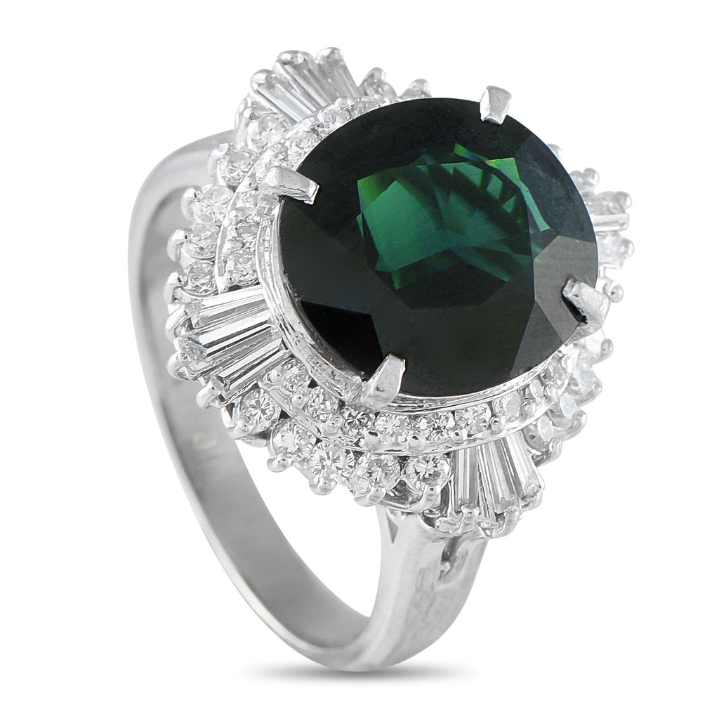 Exclusive Platinum 1.01ct Diamond and Green Sapphire Ring MF13-073025 – A bold 6