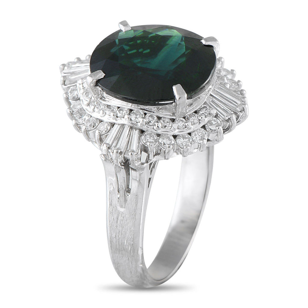 Exclusive Platinum 1.01ct Diamond and Green Sapphire Ring