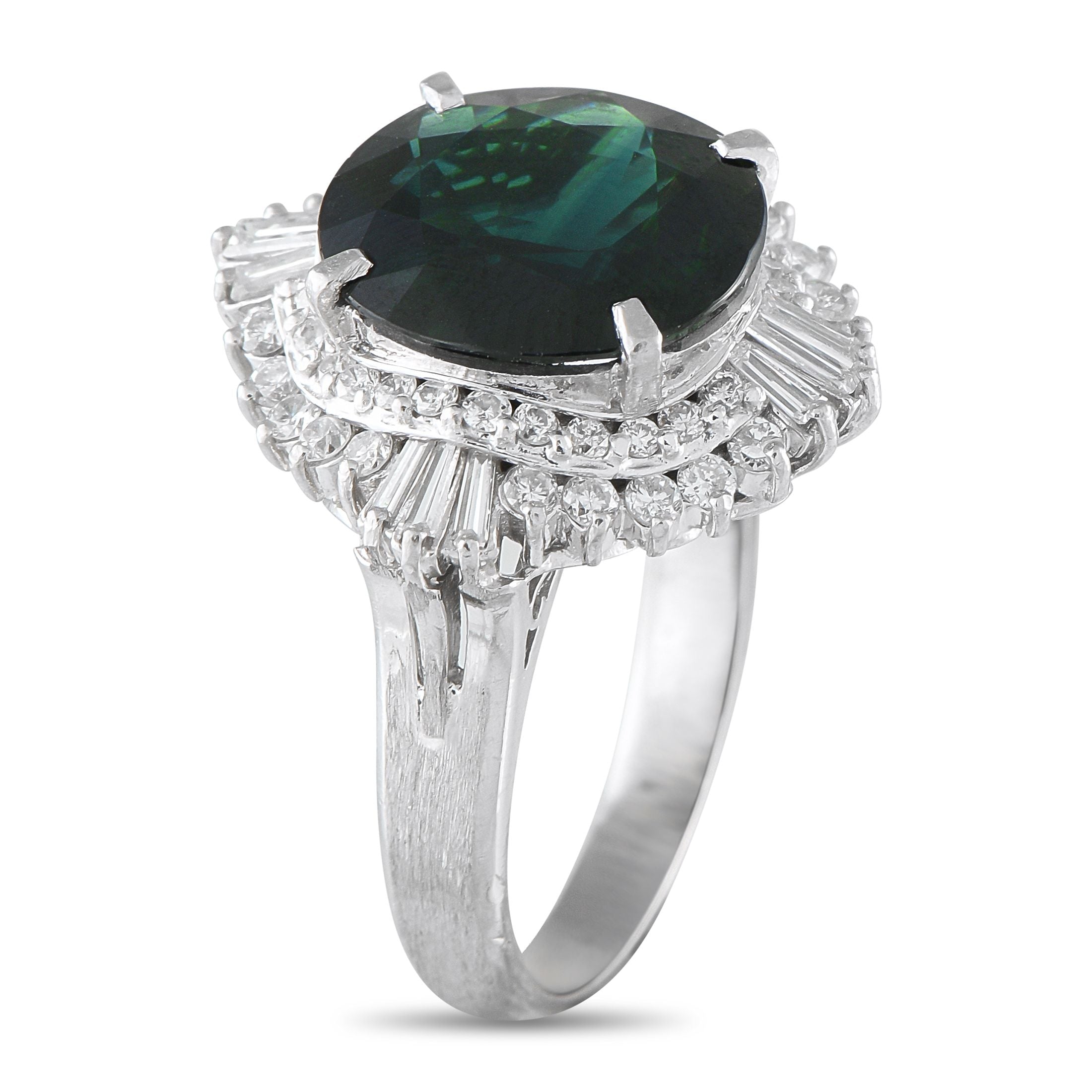 Exclusive Platinum 1.01ct Diamond and Green Sapphire Ring