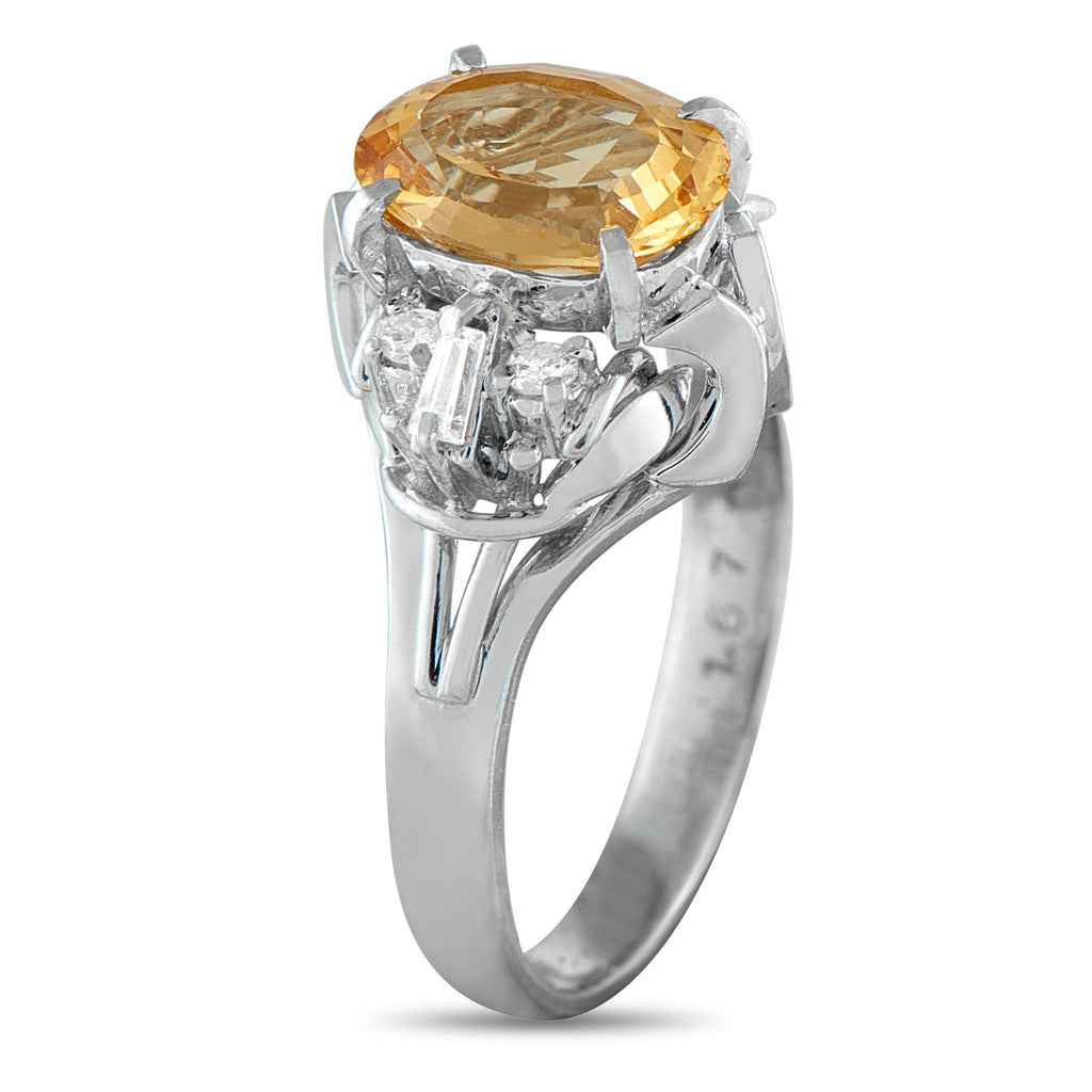Exclusive Platinum 0.16ct Diamond and Imperial Topaz Ring