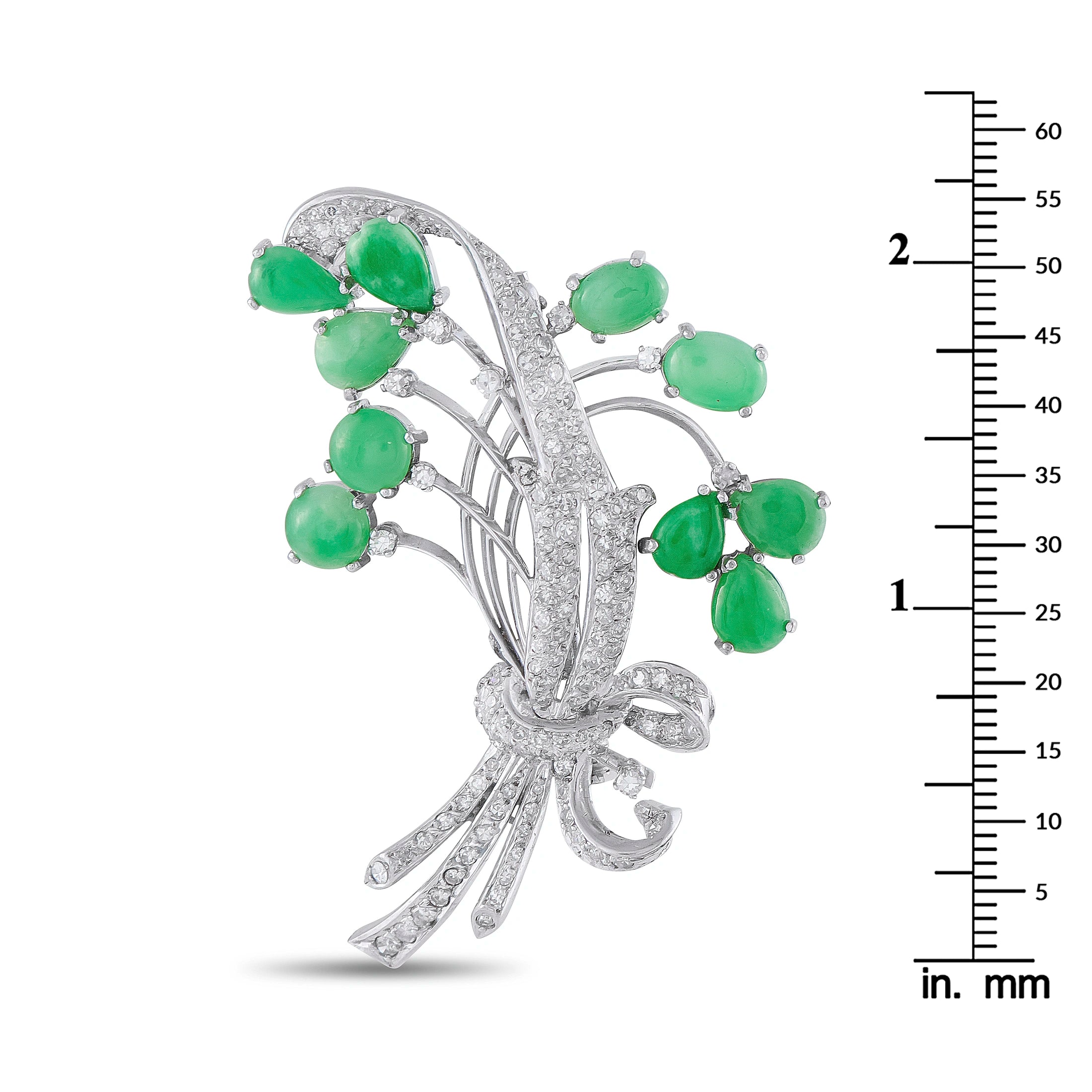 Platinum 1.10ct Diamond and Jade Floral Brooch