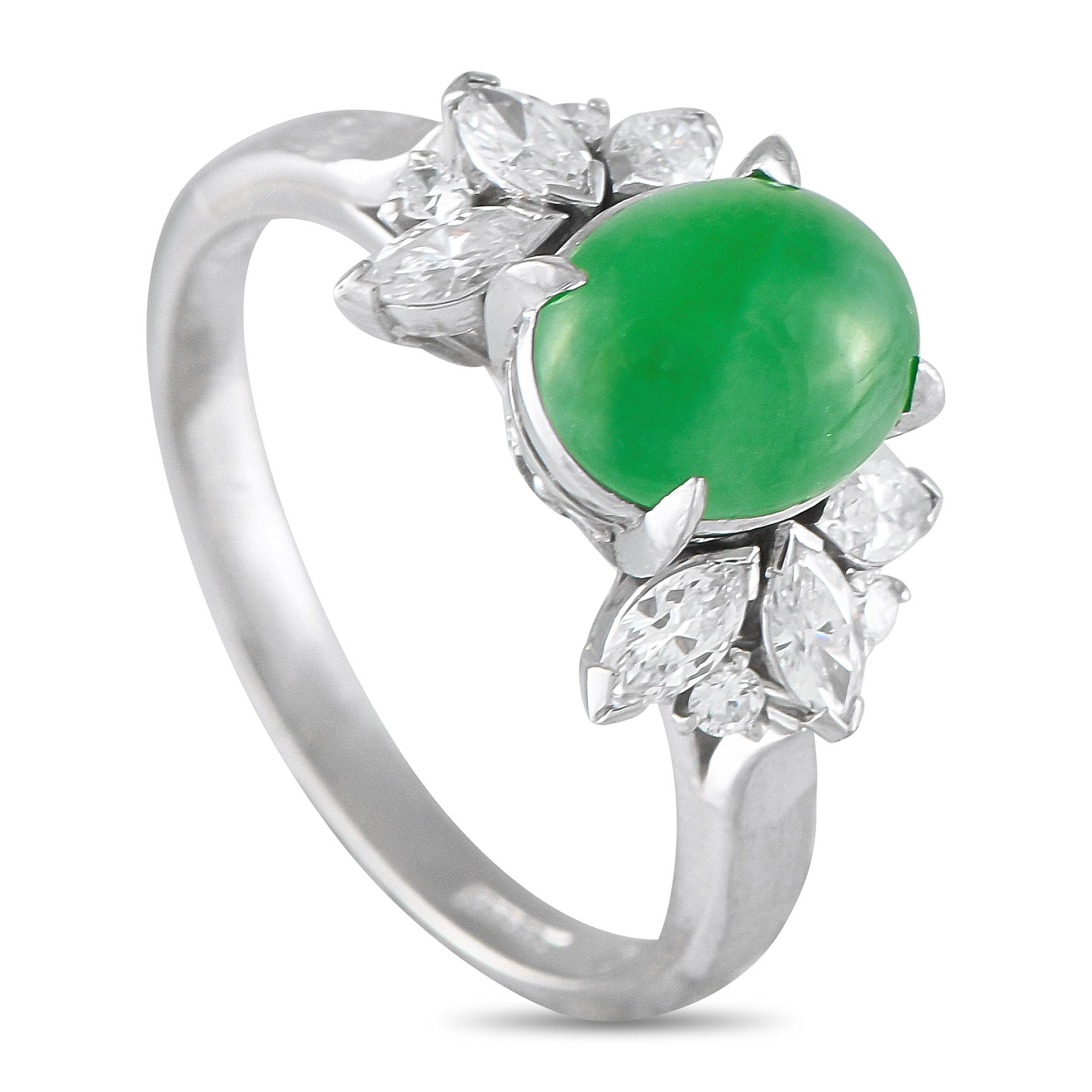 Exclusive Platinum 0.40ct Diamond and Jade Ring MF31-073025 – This luxury ring is simple and elegant