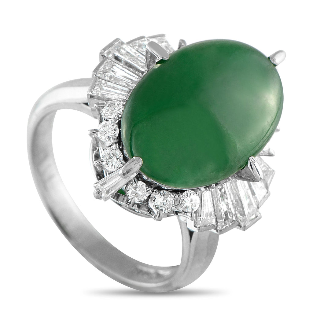 Exclusive Platinum 1.06ct Diamond and Jade Ring MF12-073125 – This luxury ring features an intricate Platinum setting that is