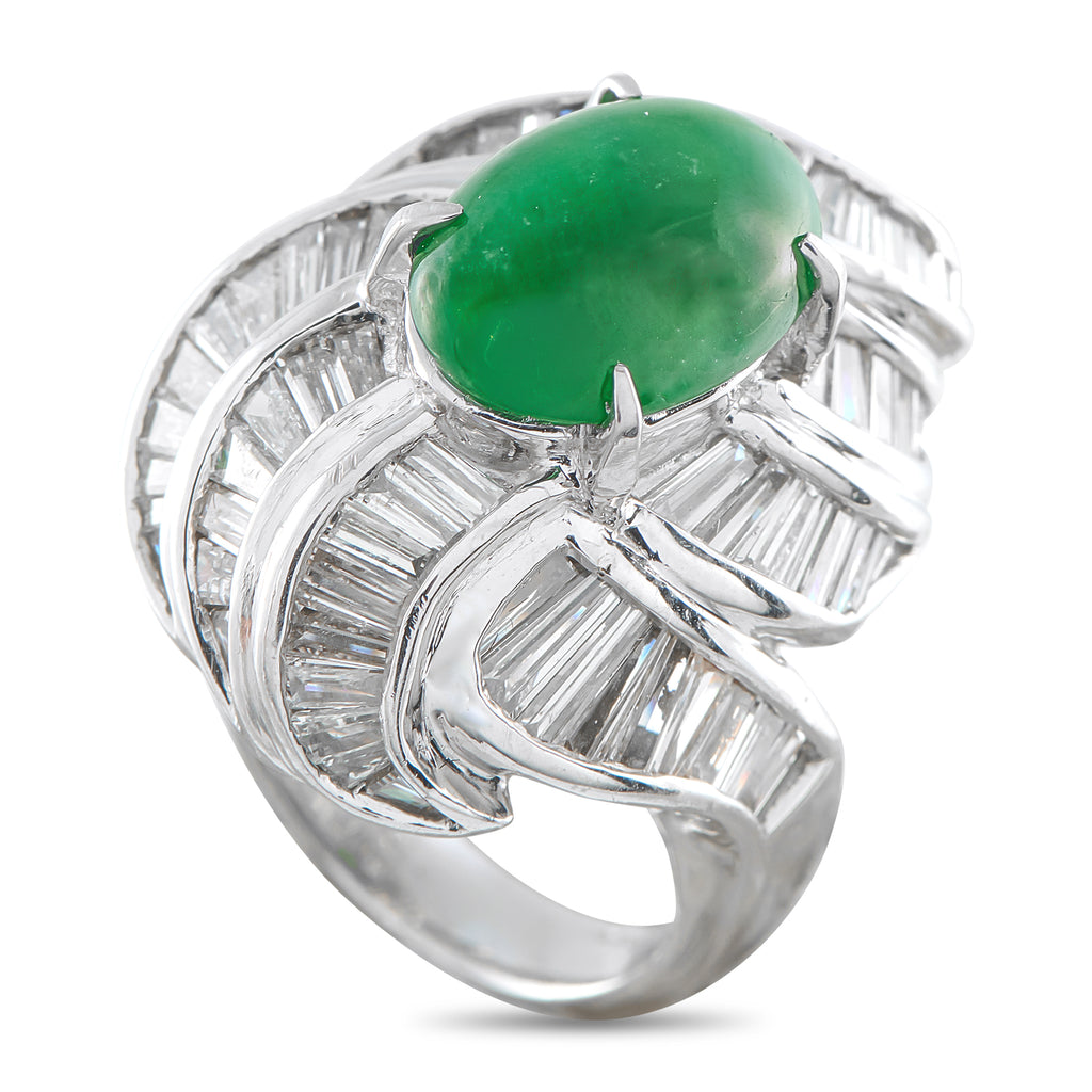Platinum 4.02ct Diamond and Jade Ring