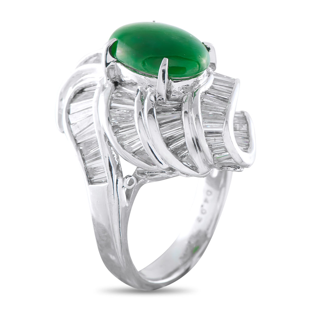 Platinum 4.02ct Diamond and Jade Ring