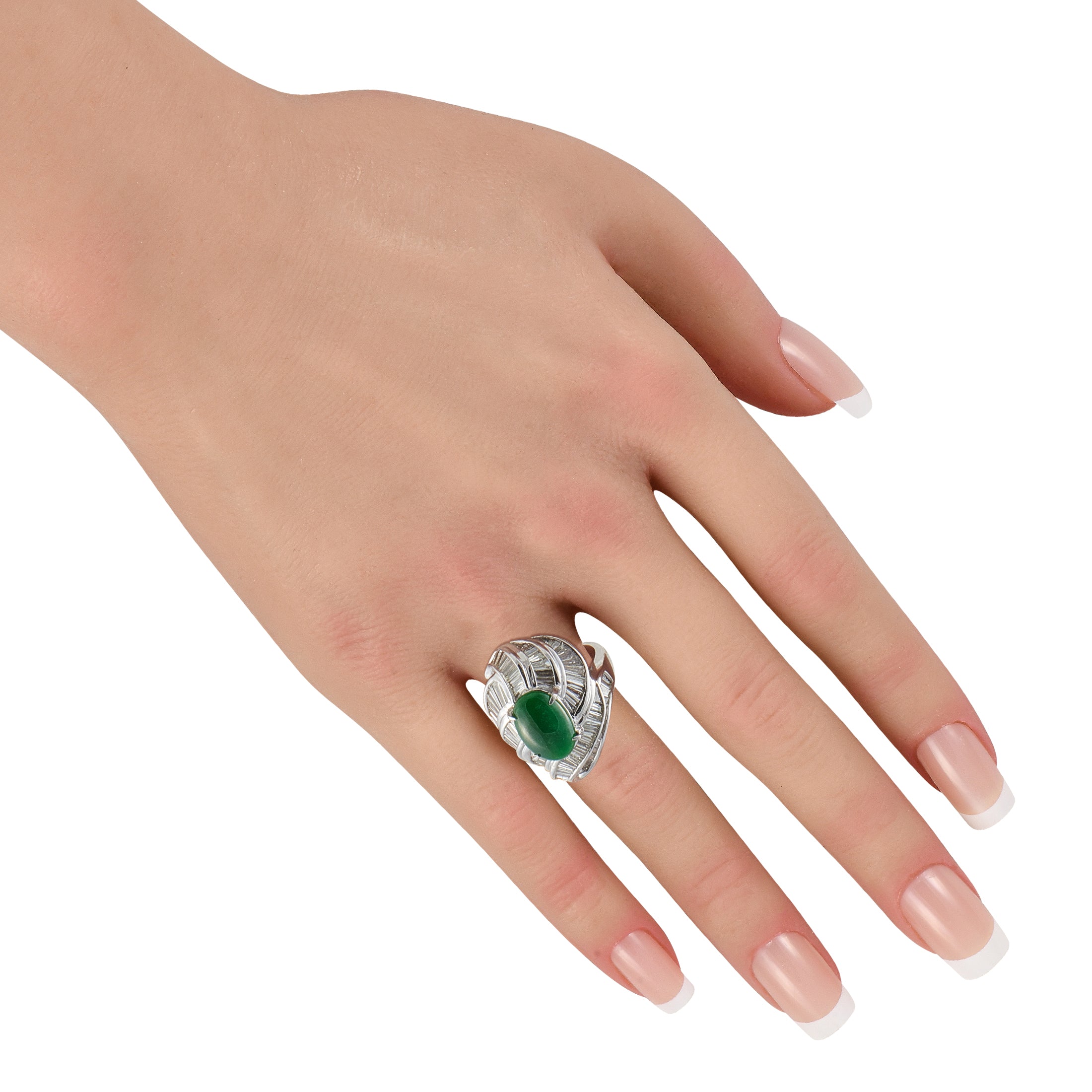 Platinum 4.02ct Diamond and Jade Ring