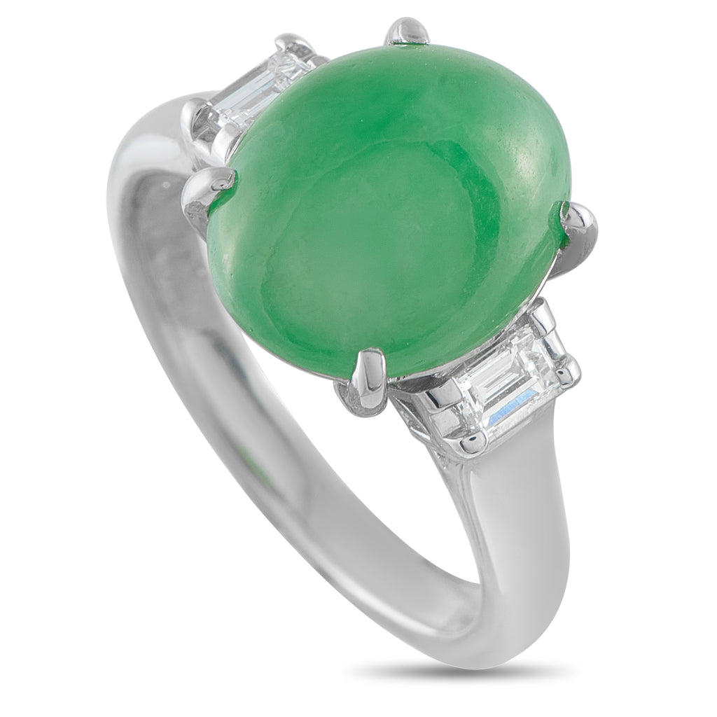 Platinum 0.30ct Diamond and Jade Ring