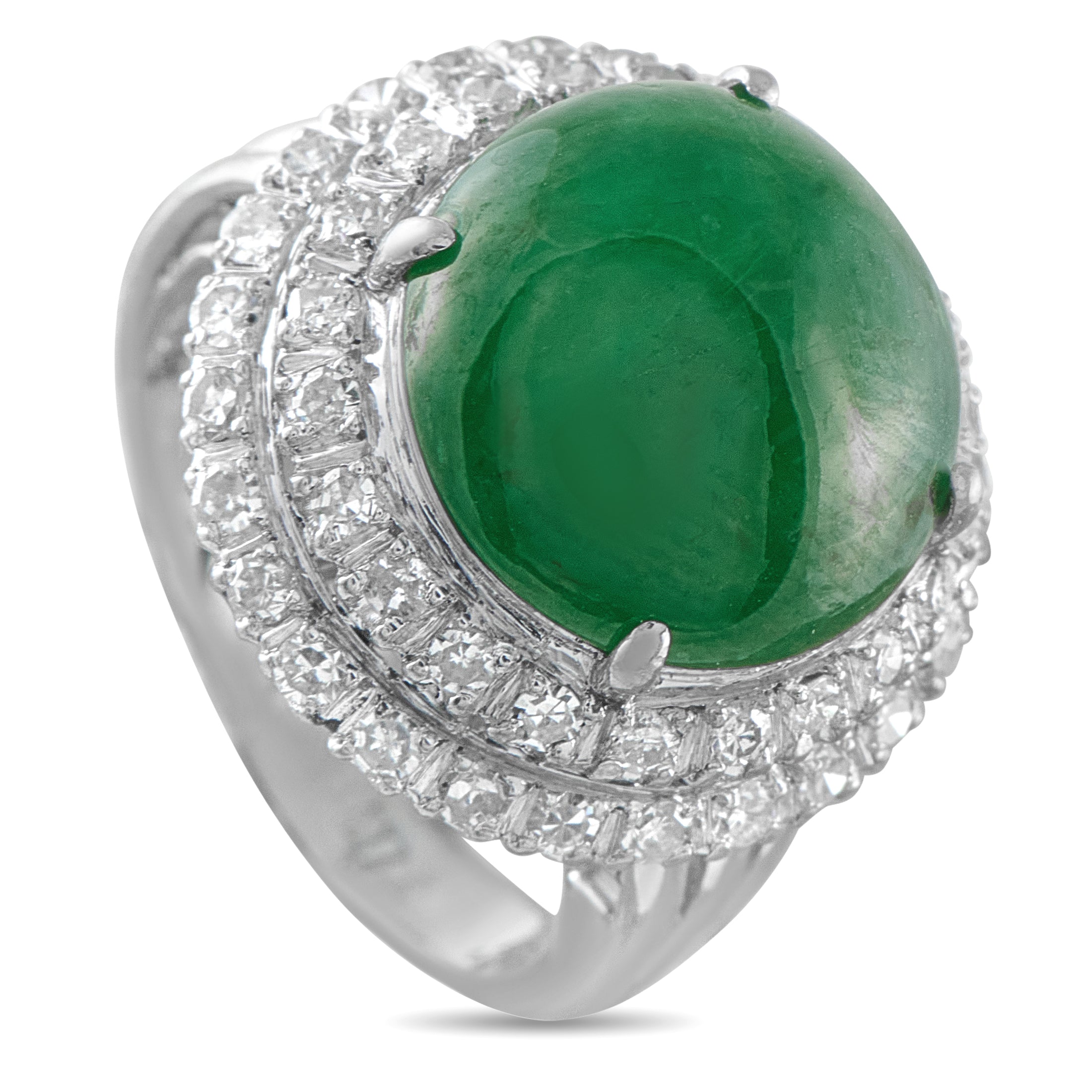 Platinum 0.60ct Diamond and Jade Ring