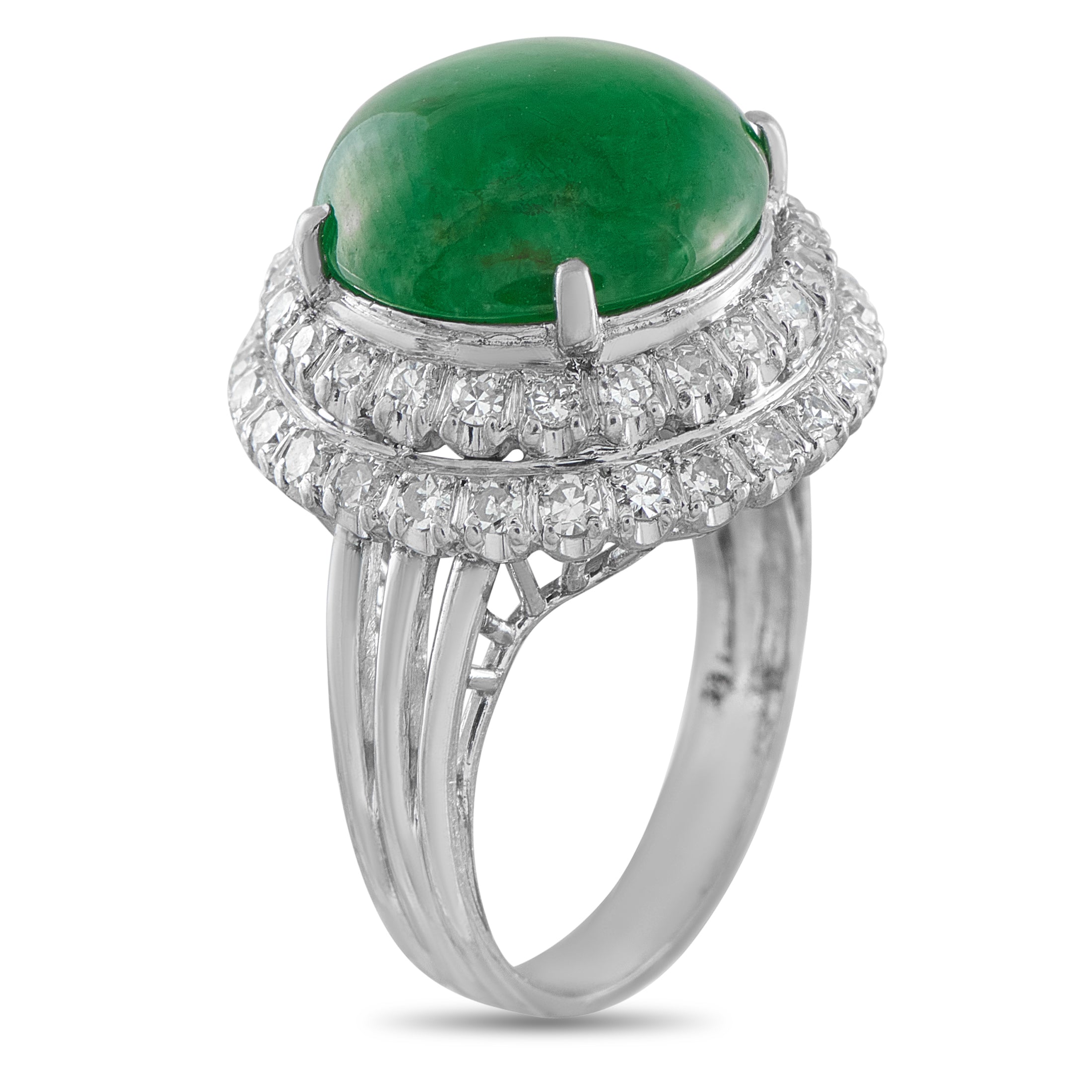 Platinum 0.60ct Diamond and Jade Ring