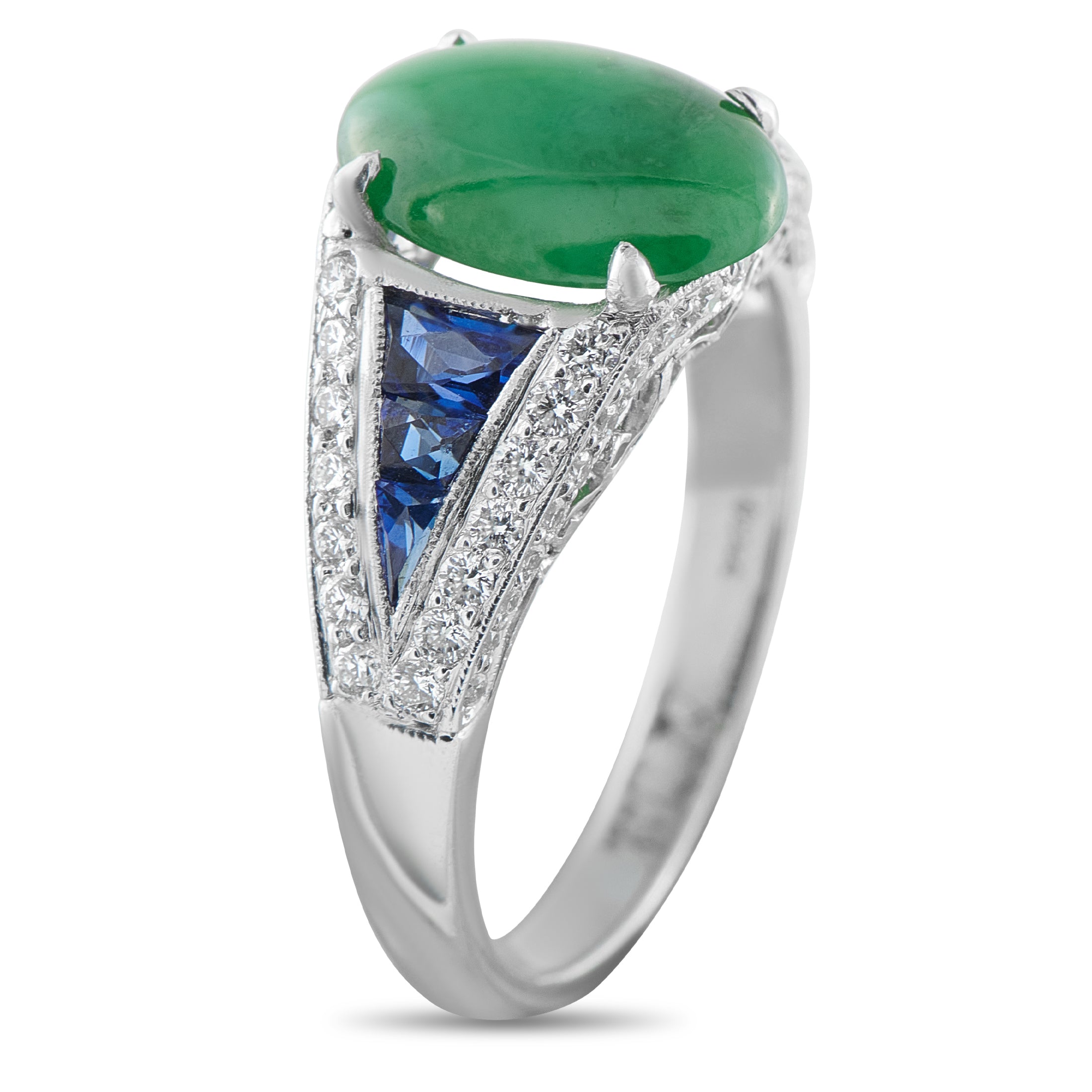 Platinum 0.40ct Diamond, Jade, and Sapphire Ring