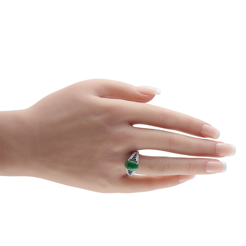Platinum 0.40ct Diamond, Jade, and Sapphire Ring