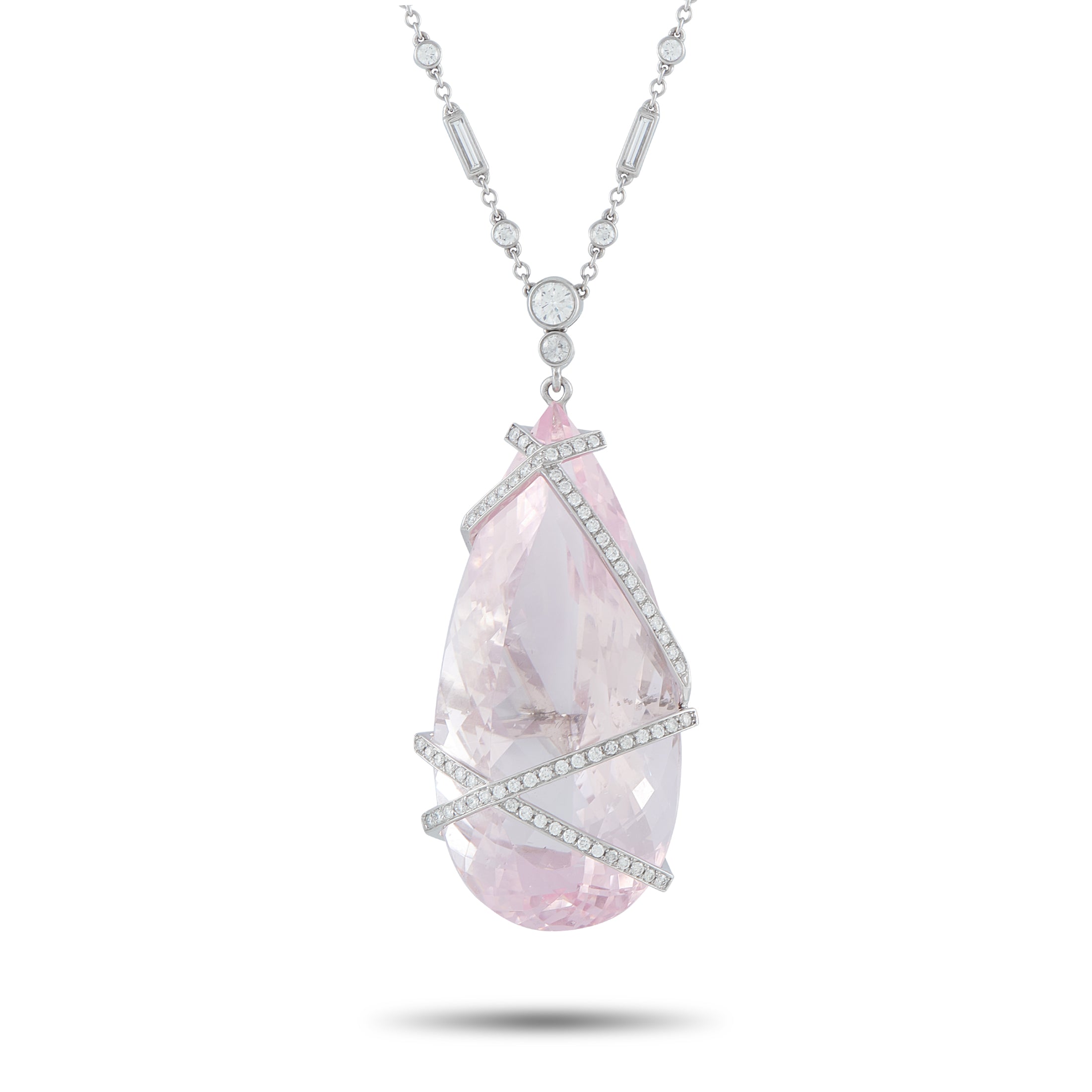 Platinum 3.20ct Diamond and Kunzite Pendant