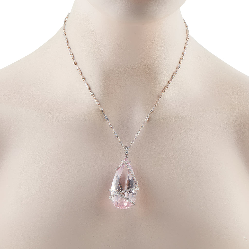Platinum 3.20ct Diamond and Kunzite Pendant