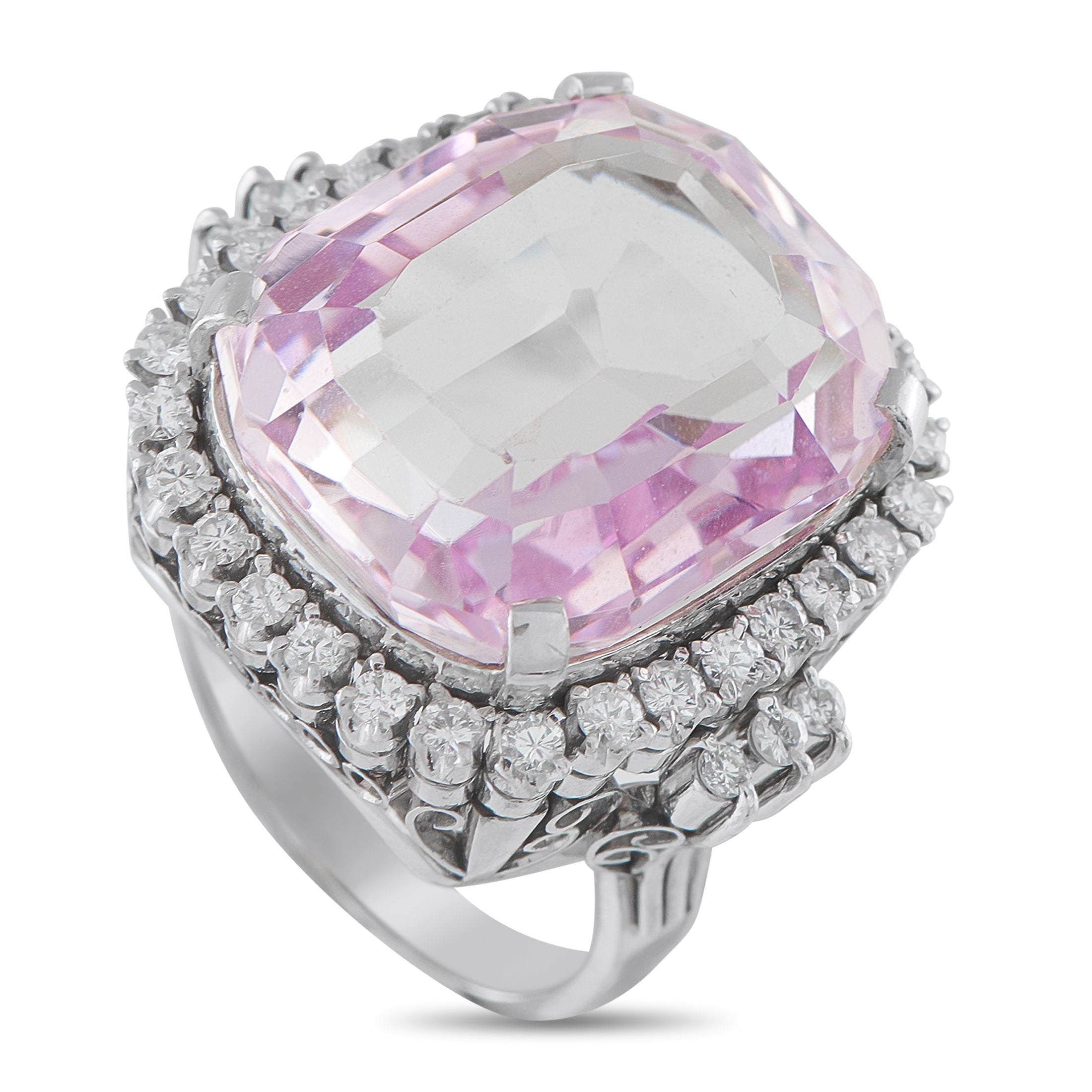 Exclusive Platinum 0.80ct Diamond and Kunzite Ring MF05-101625 – This statement-making ring will continually radiate light