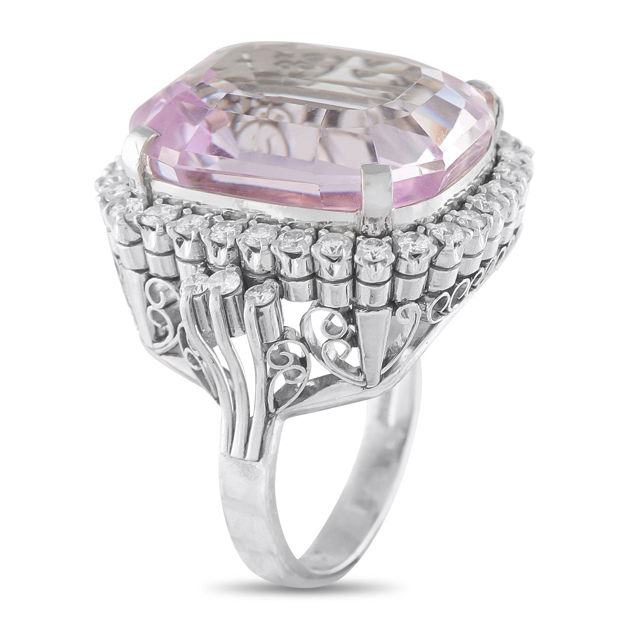 Exclusive Platinum 0.80ct Diamond and Kunzite Ring