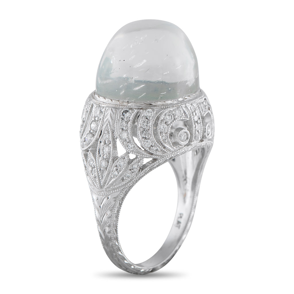 Platinum 0.38ct Diamond and Moonstone Cocktail Ring