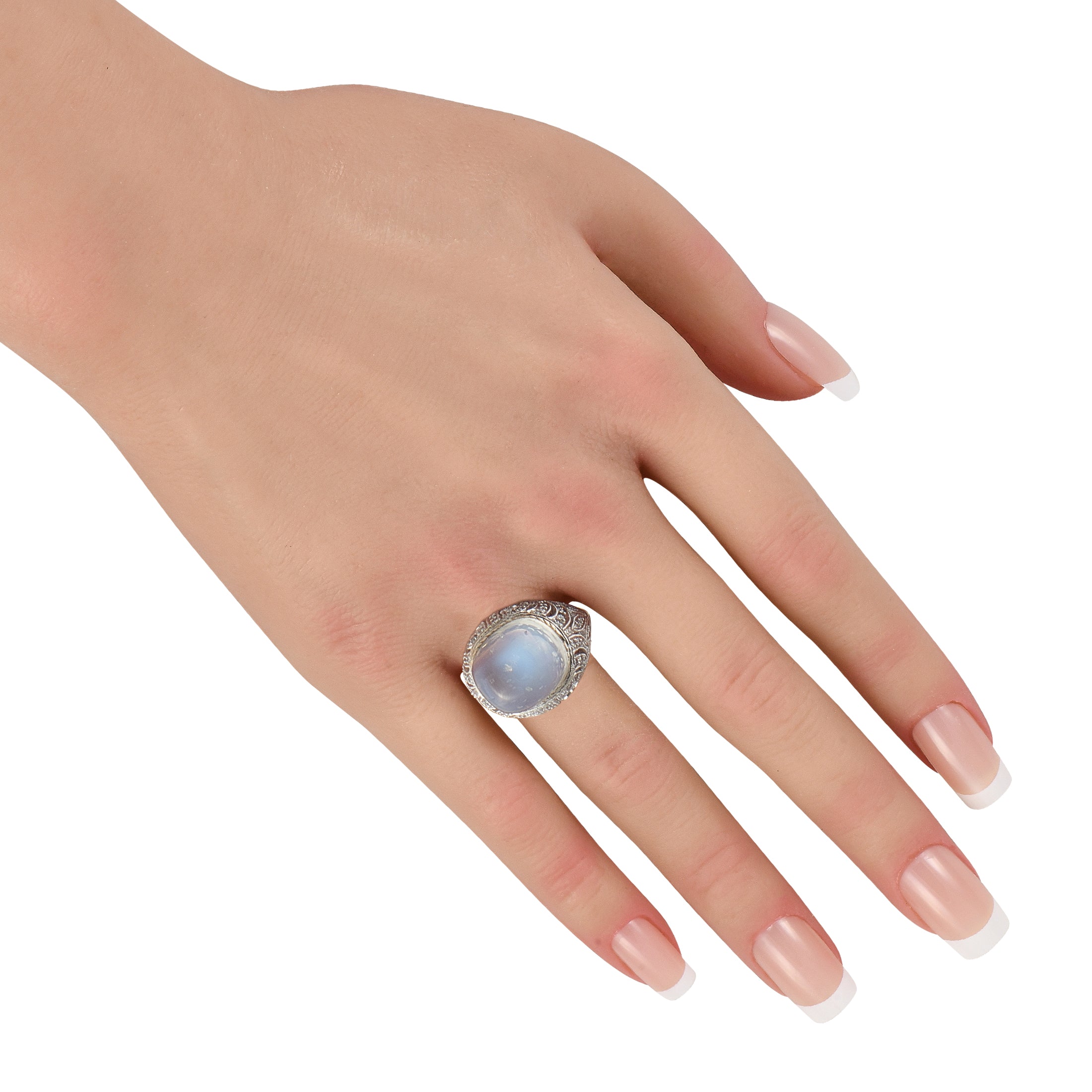 Platinum 0.38ct Diamond and Moonstone Cocktail Ring