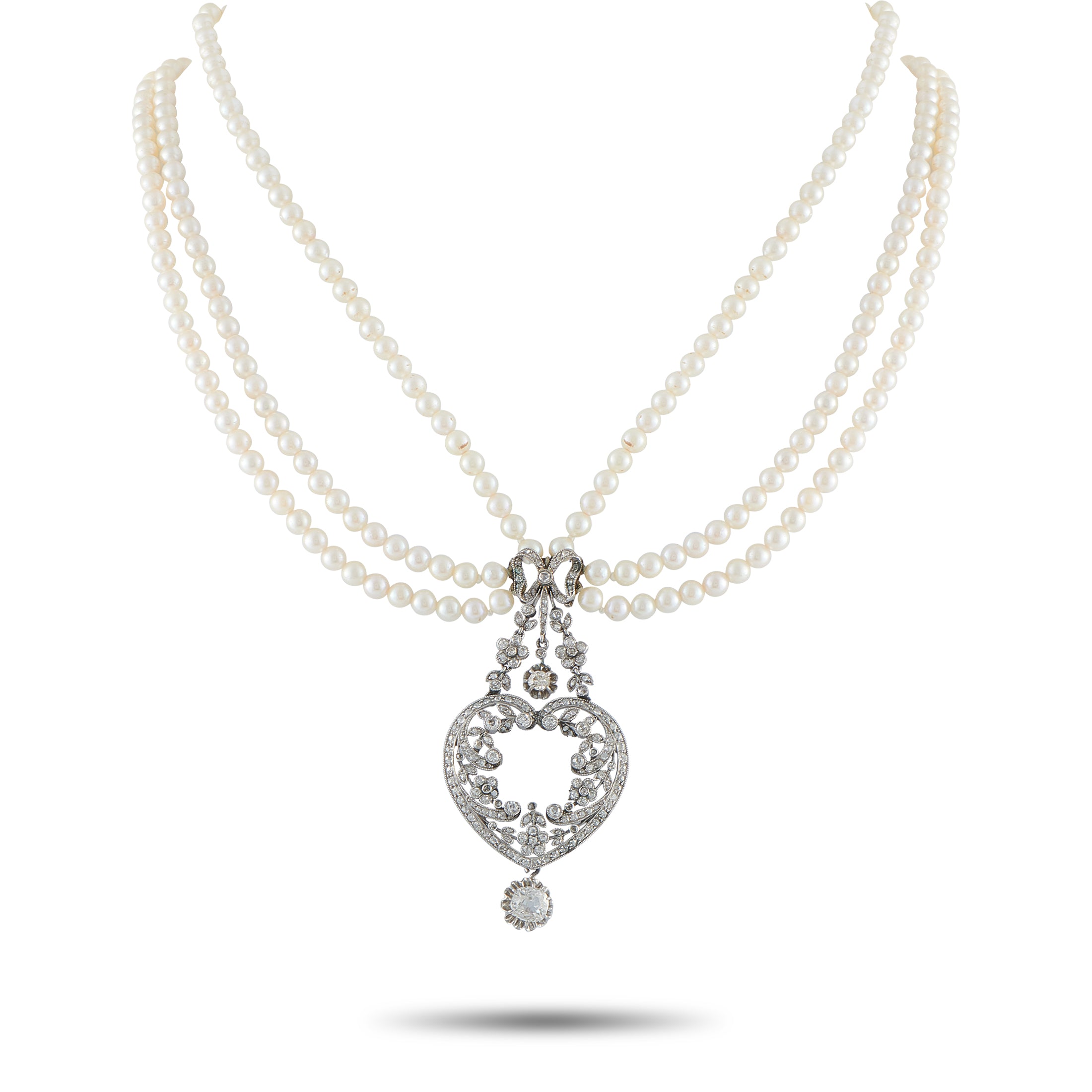 Platinum 2.45ct Diamond and Natural Pearl Multi-Strand Necklace