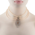 Platinum 2.45ct Diamond and Natural Pearl Multi-Strand Necklace