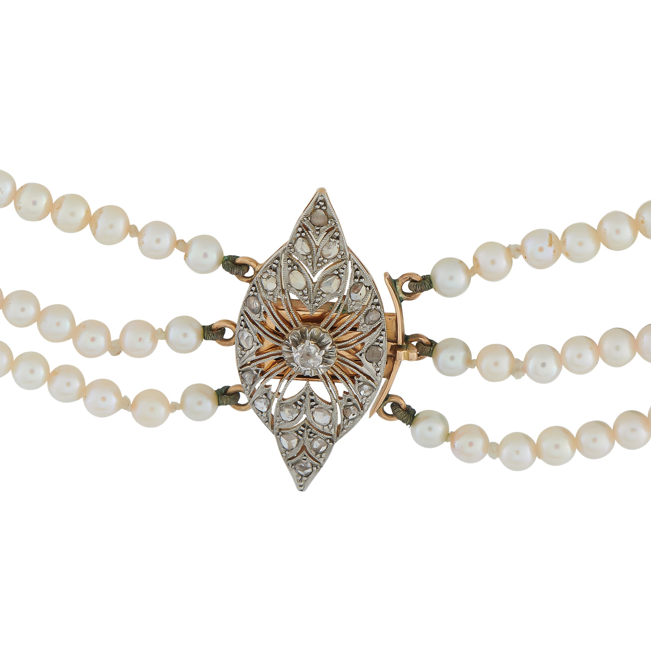 Platinum 2.45ct Diamond and Natural Pearl Multi-Strand Necklace