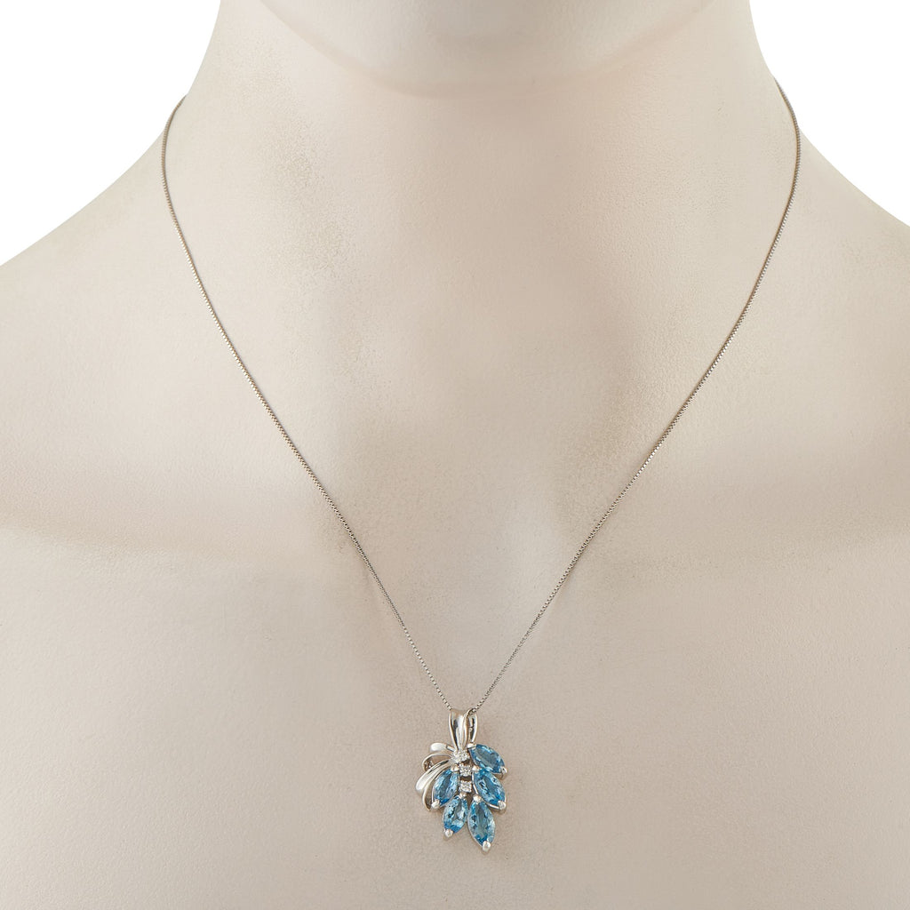 Exclusive Platinum 0.08ct Diamond and Aquamarine Necklace