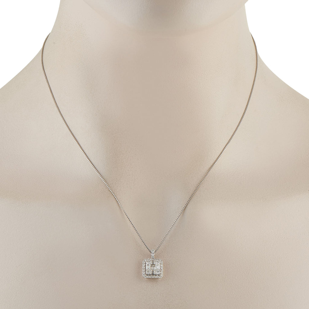 Exclusive Platinum 1.10ct Diamond Square Pendant Necklace