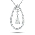 Teardrop diamond pendant necklace with halo frame and pear-shaped center stone