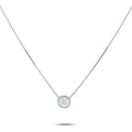Platinum diamond solitaire necklace with round bezel-set center stone