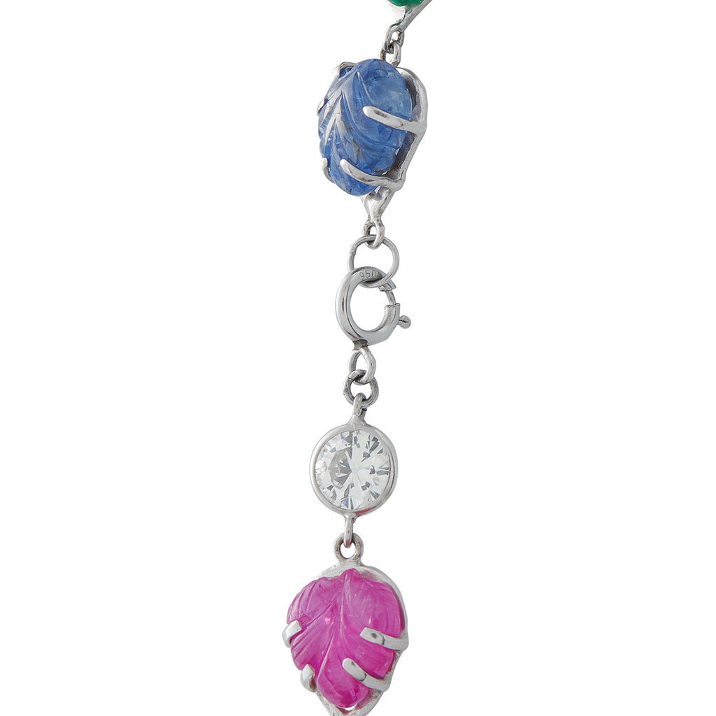 Platinum 4.25ct Diamond, Sapphire, Emerald, and Ruby Tutti Frutti Necklace