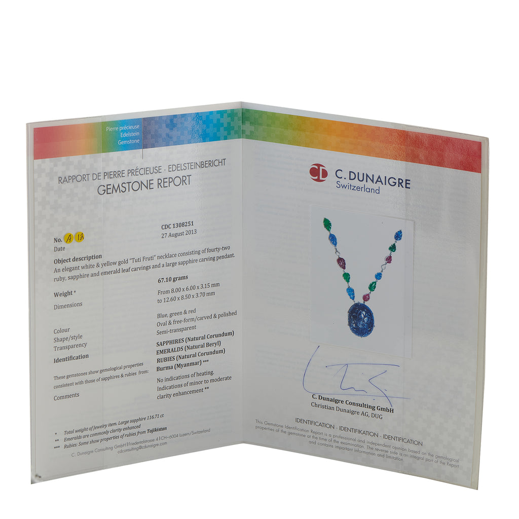 Platinum 4.25ct Diamond, Sapphire, Emerald, and Ruby Tutti Frutti Necklace