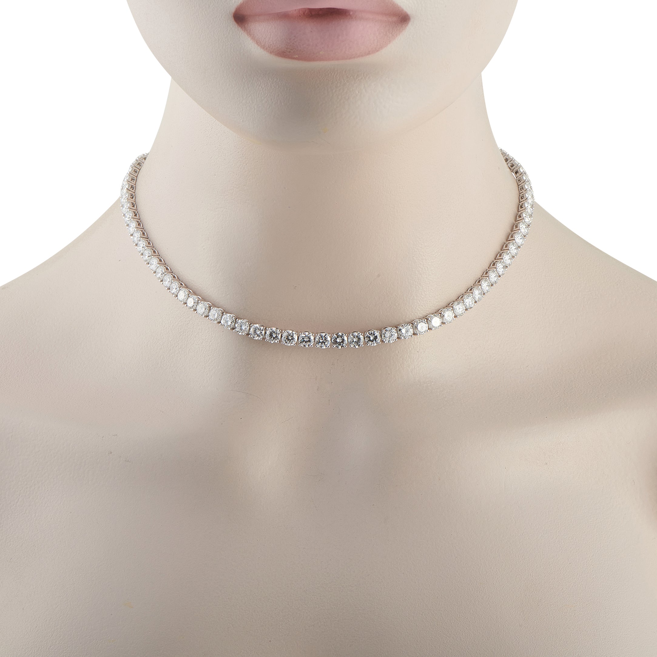 Platinum 29.80ct Diamond Tennis Necklace